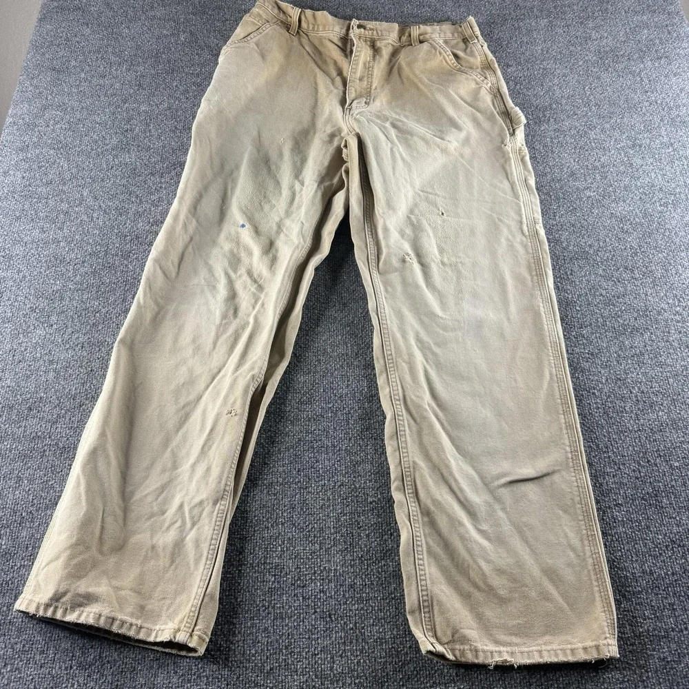 Carhartt Pants Mens 36x32 Beige Canvas Carpenter Utility Workwear Faded Vtg Y2K